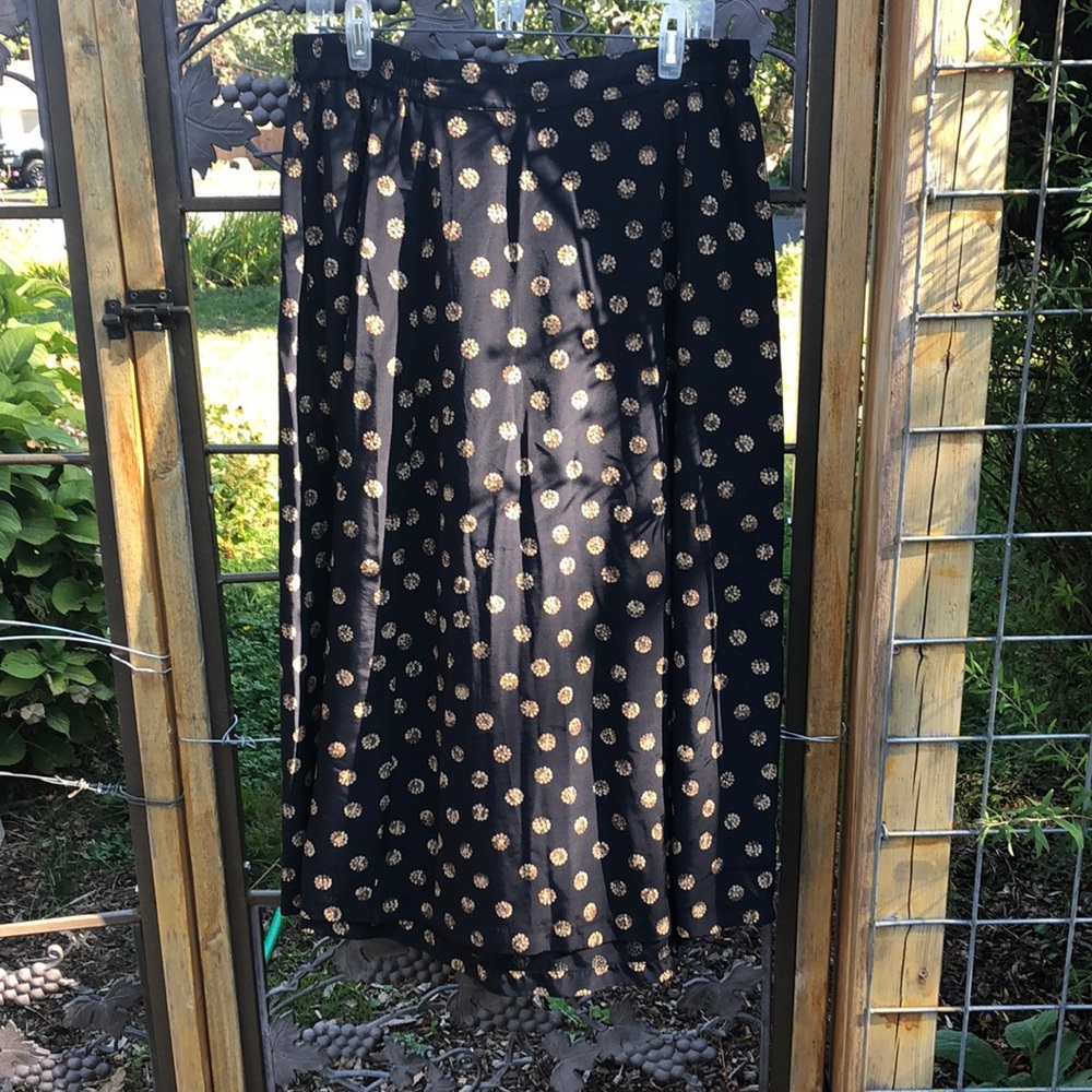 Black Midi Skirt with Metallic Gold Dot Pattern